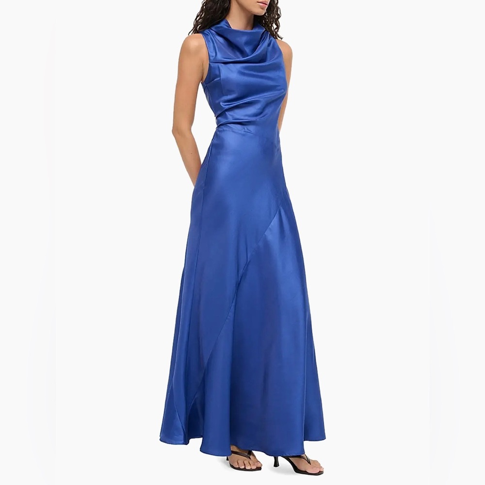 NWT Staud Frida Gathered 100% Silk Cowl Neck Gown Size 10